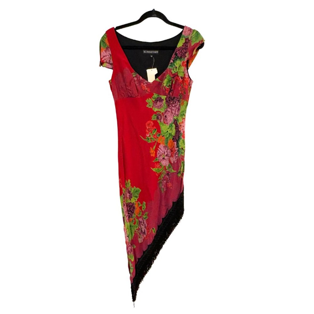 Floral Dress with Asymmetric Fringe Hem